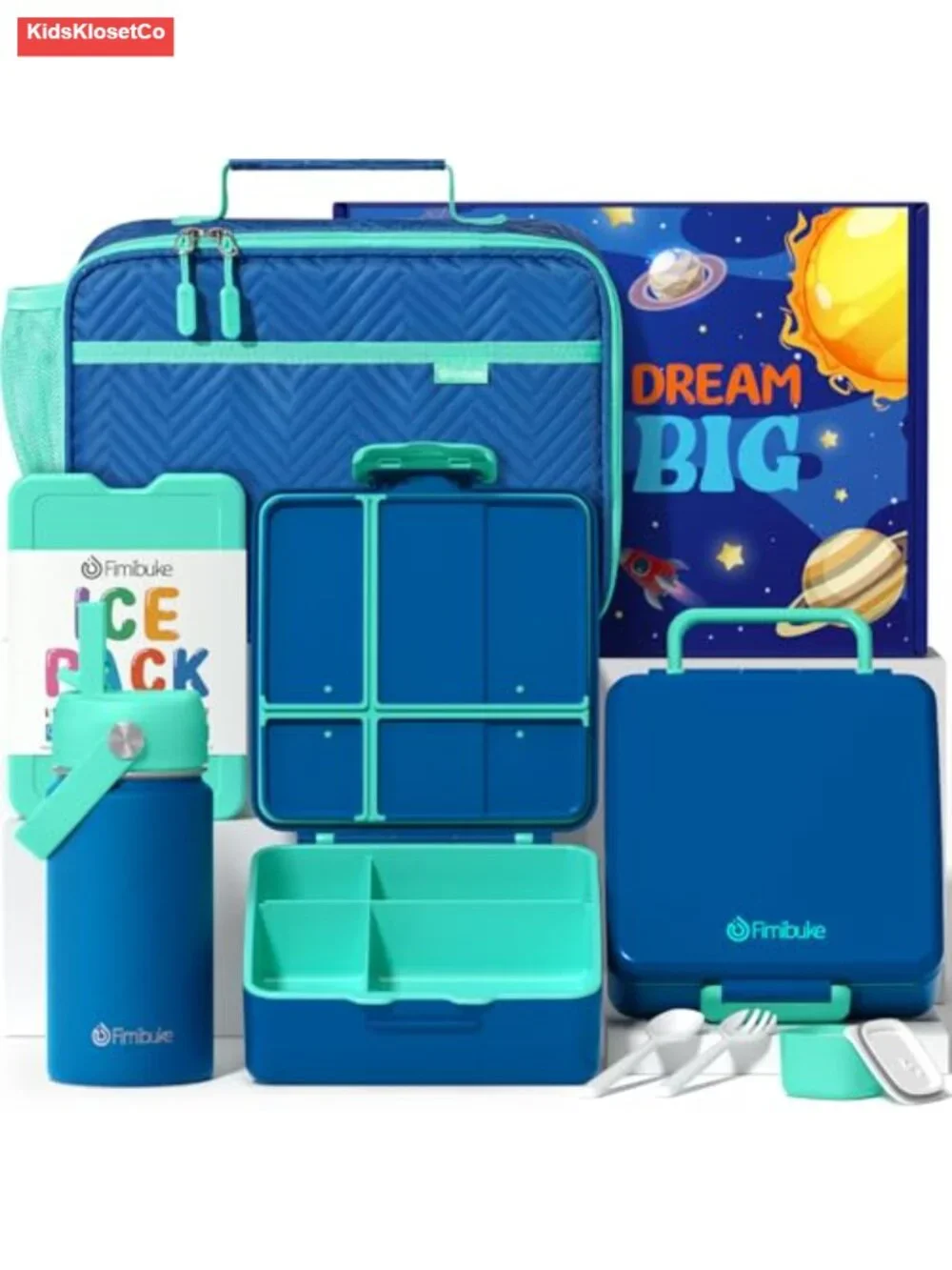 Kids Bento Lunch Box Set with Insulated Water Bottle, Lunch Bag, 4